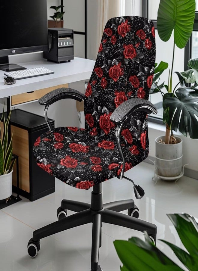 Talayituse Rose Spider Web Print Office Computer Chair Covers, Stretchable Rotating Chair Cover Halloween Decoration Removable Washable Rotating Chair Protective Slipcover, Large - Image 2